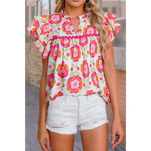 Floral Print Rick Rack Ruffle Sleeve Blouse-Small - Picture 1 of 2